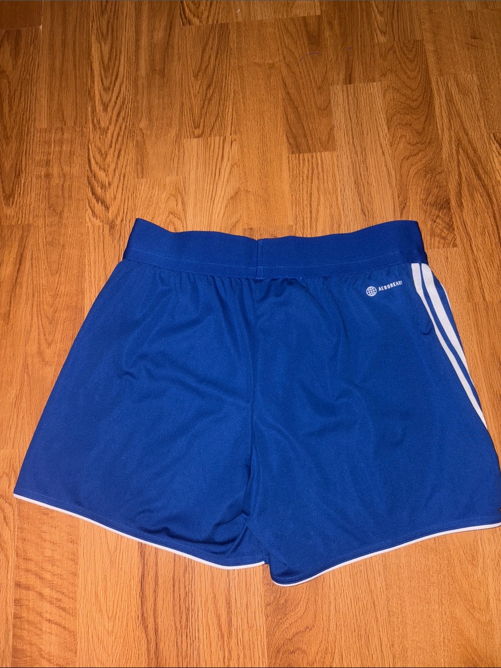 adidas Royal Blue Women's Athletic Shorts with White Stripe Accents - Picture 4 of 4